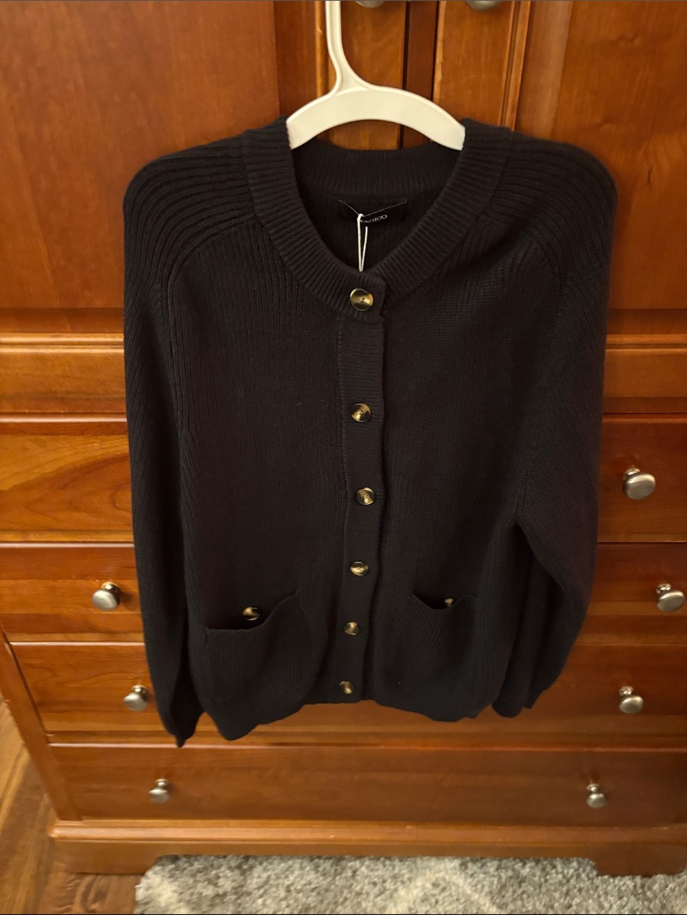 Women's Black Button-Up Knit Cardigan with Pockets